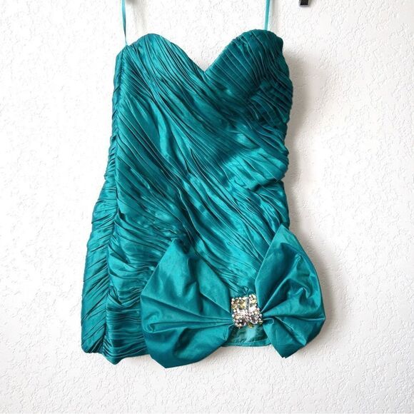 NWT Mac Duggal Teal Bow Detail Mini Strapless Dress Size‎ 6 - Picture 1 of 6
